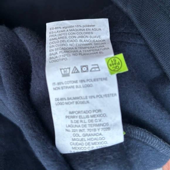 Perry Ellis America Navy Blue & White Pullover Fleece Sweater Size M w/ Pocket - Picture 6 of 13